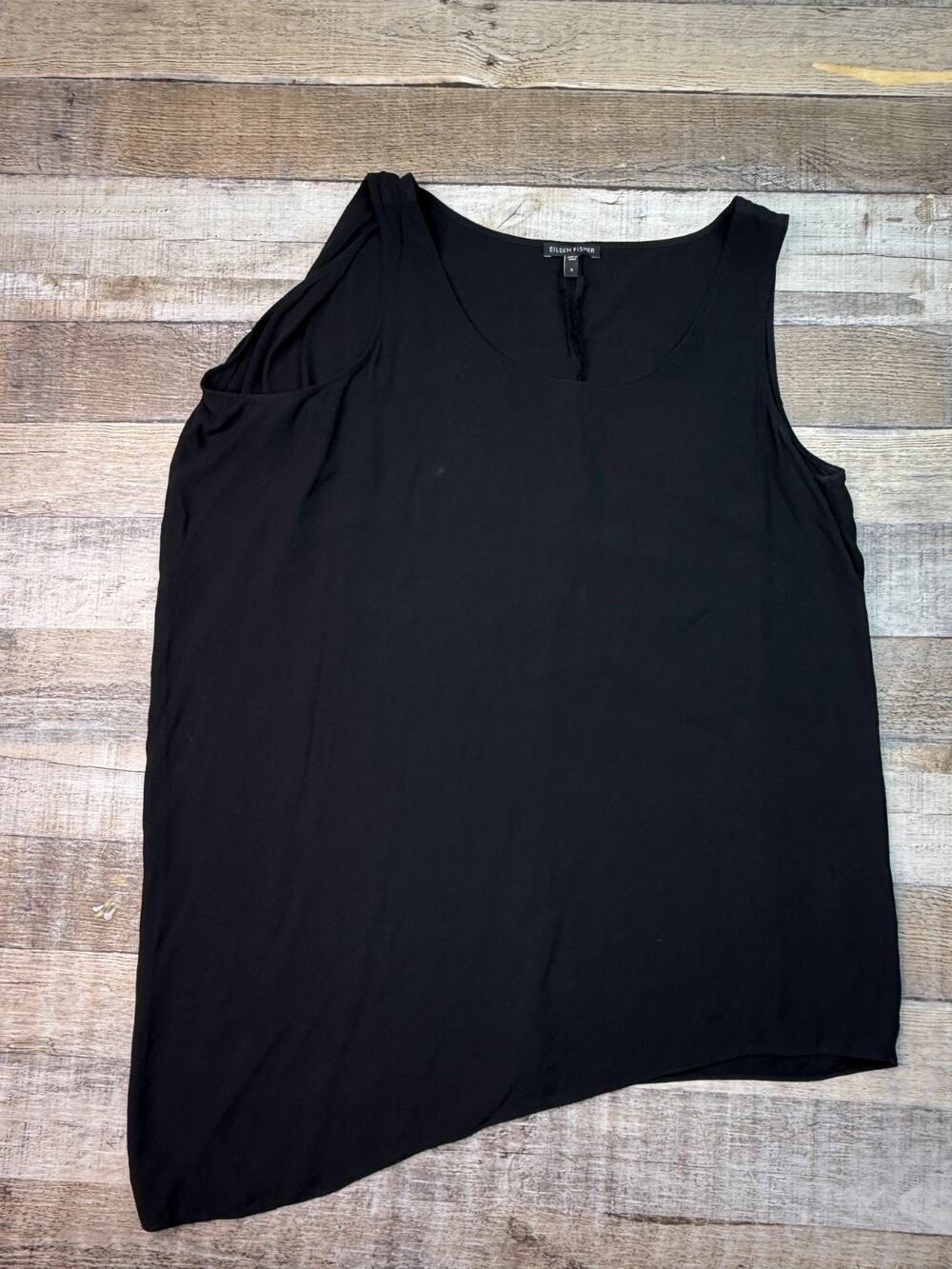 Eileen Fisher Womens S 100% Silk Sleeveless Top Asymmetrical Black